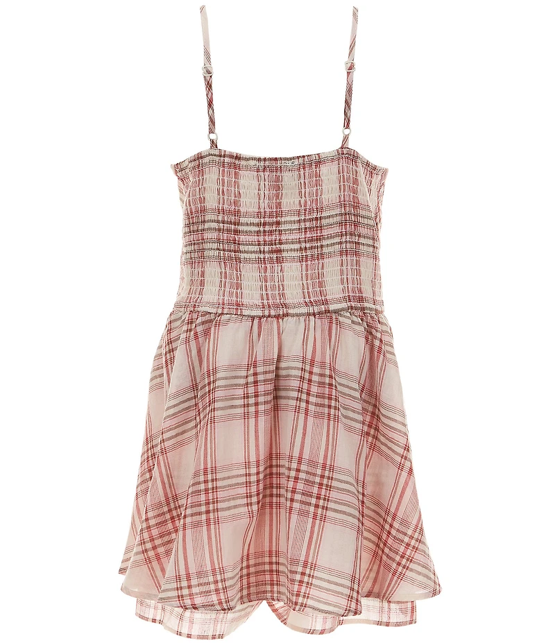 Originality Big Girls Plaid Print Sleeveless Ruffle Romper