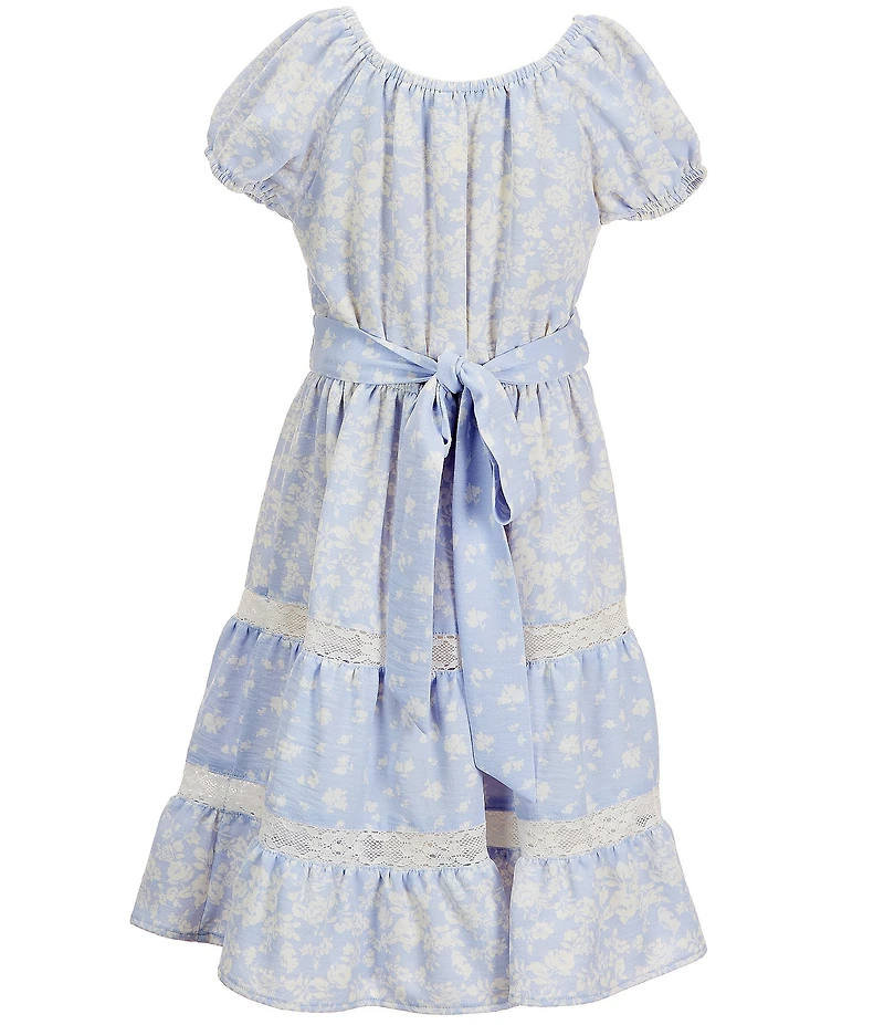 Originality Big Girls Printed Puff Short Sleeve Tie Back Tiered Dress