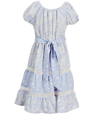 Originality Big Girls Printed Puff Short Sleeve Tie Back Tiered Dress