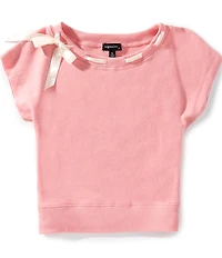Originality Big Girls Ribbon Neckline French Terry Short Sleeve Sweatshirt