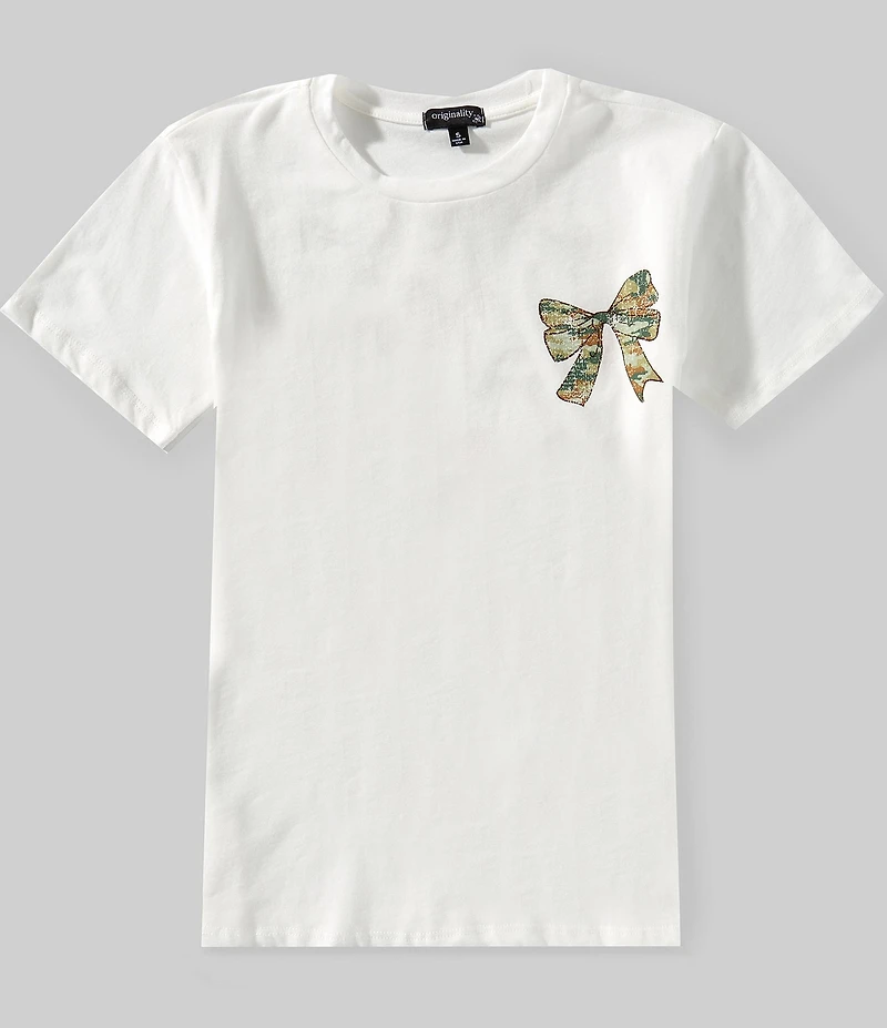 Originality Big Girls Short Sleeves Camo Bows T-Shirt
