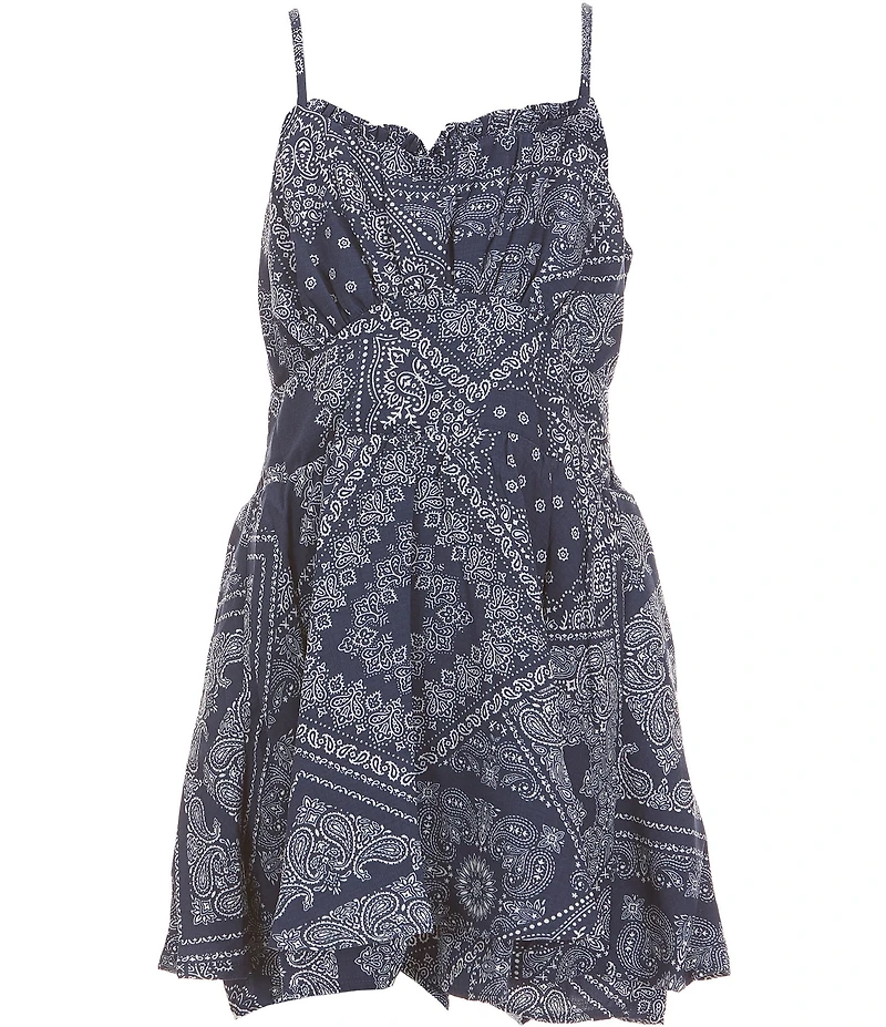 Originality Big Girls Sleeveless Bandana Printed Ruffle Hem Romper