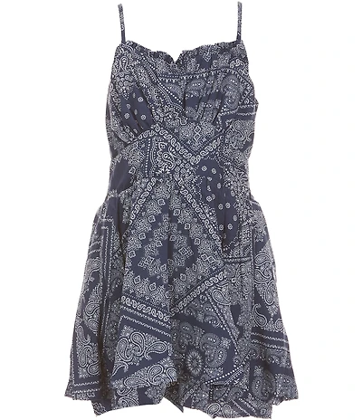 Originality Big Girls Sleeveless Bandana Printed Ruffle Hem Romper