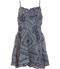 Originality Big Girls Sleeveless Bandana Printed Ruffle Hem Romper