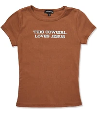 Originality Big Girls This Cowgirl Loves Jesus Short Sleeve Tee