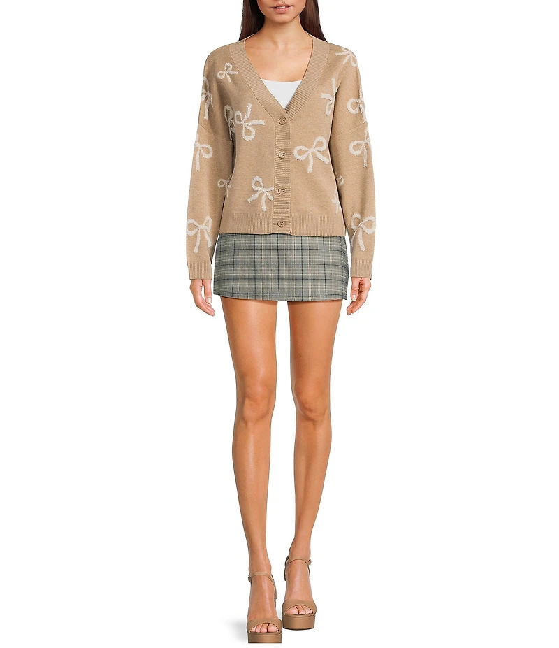Originality Bow Print Long Sleeve Boxy Cardigan