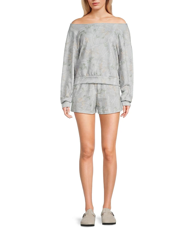 Originality Camo Print Off The Shoulder Long Sleeve Coordinating Cropped Sweatshirt