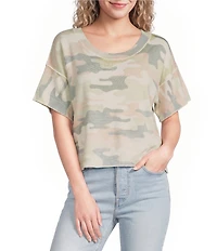 Originality Camo Printed Short Sleeve Sweater