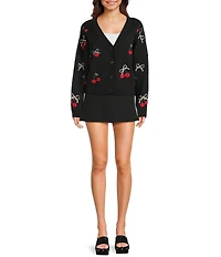 Originality Cherry Bow Long Sleeves Boxy Cardigan