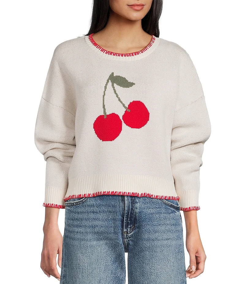 Originality Cherry Whip Stitch Long Sleeve Sweater