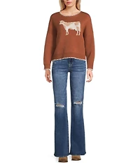 Originality Cow Whip Stitch Long Sleeve Sweater