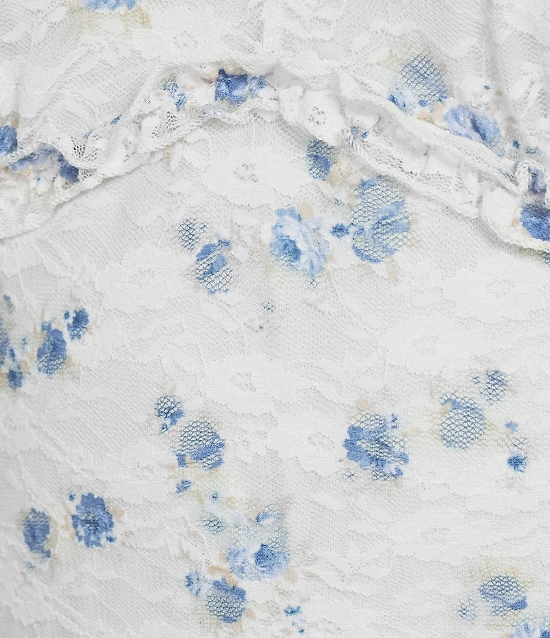 Originality Ditsy Floral Print Short Puff Sleeve Top