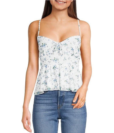Originality Ditsy Floral Printed Mesh Baby Doll Tank Top