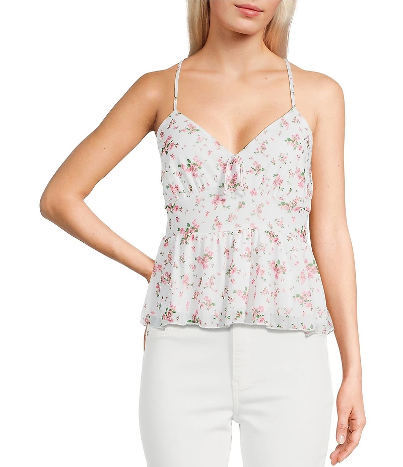Originality Ditsy Floral Printed Mesh Baby Doll Tank Top