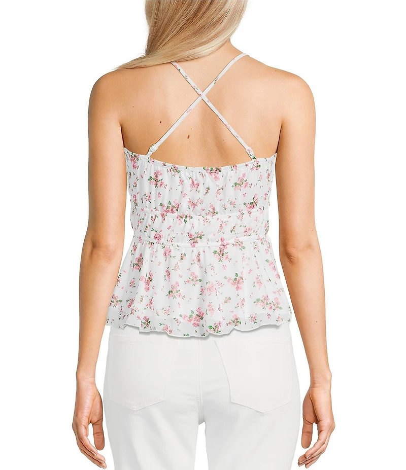 Originality Ditsy Floral Printed Mesh Baby Doll Tank Top