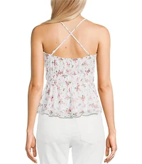 Originality Ditsy Floral Printed Mesh Baby Doll Tank Top