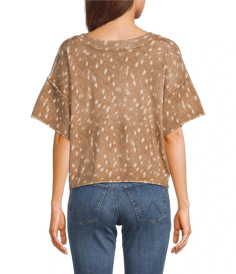 Originality Doe Printed Short Sleeve Sweater