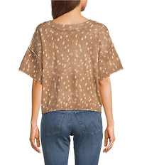 Originality Doe Printed Short Sleeve Sweater