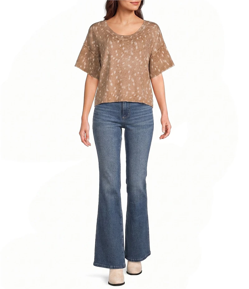 Originality Doe Printed Short Sleeve Sweater