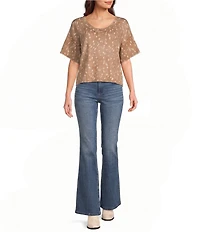 Originality Doe Printed Short Sleeve Sweater