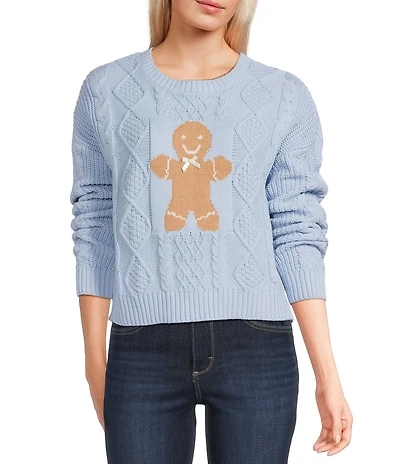 Originality Gingerbread Crew Neck Long Sleeve Cable Knit Sweater