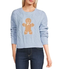 Originality Gingerbread Crew Neck Long Sleeve Cable Knit Sweater