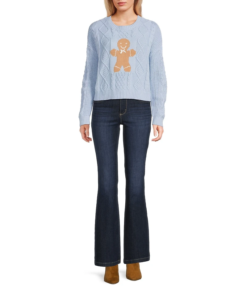 Originality Gingerbread Crew Neck Long Sleeve Cable Knit Sweater