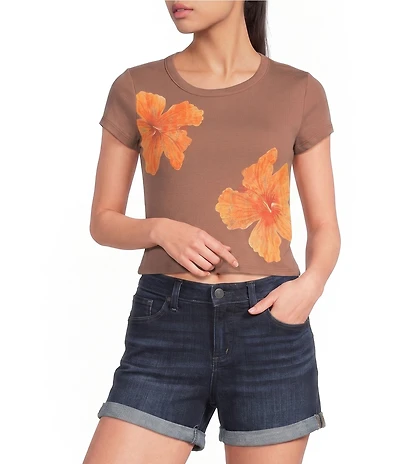 Originality Hibiscus Flower Short Sleeve Baby Tee
