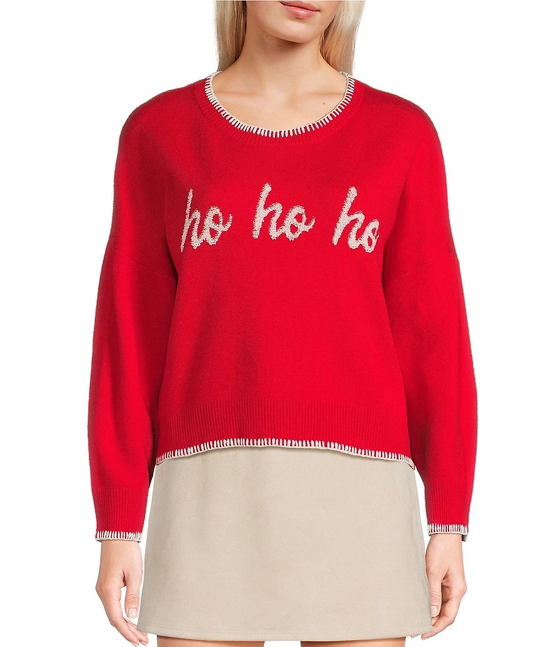 Originality Ho Ho Ho Whip Stitch Long Sleeve Sweater