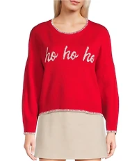 Originality Ho Ho Ho Whip Stitch Long Sleeve Sweater
