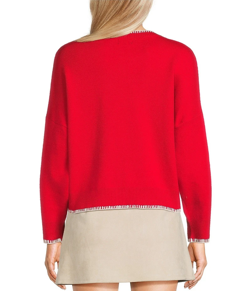 Originality Ho Ho Ho Whip Stitch Long Sleeve Sweater