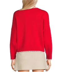 Originality Ho Ho Ho Whip Stitch Long Sleeve Sweater