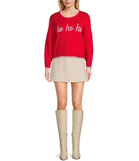 Originality Ho Ho Ho Whip Stitch Long Sleeve Sweater