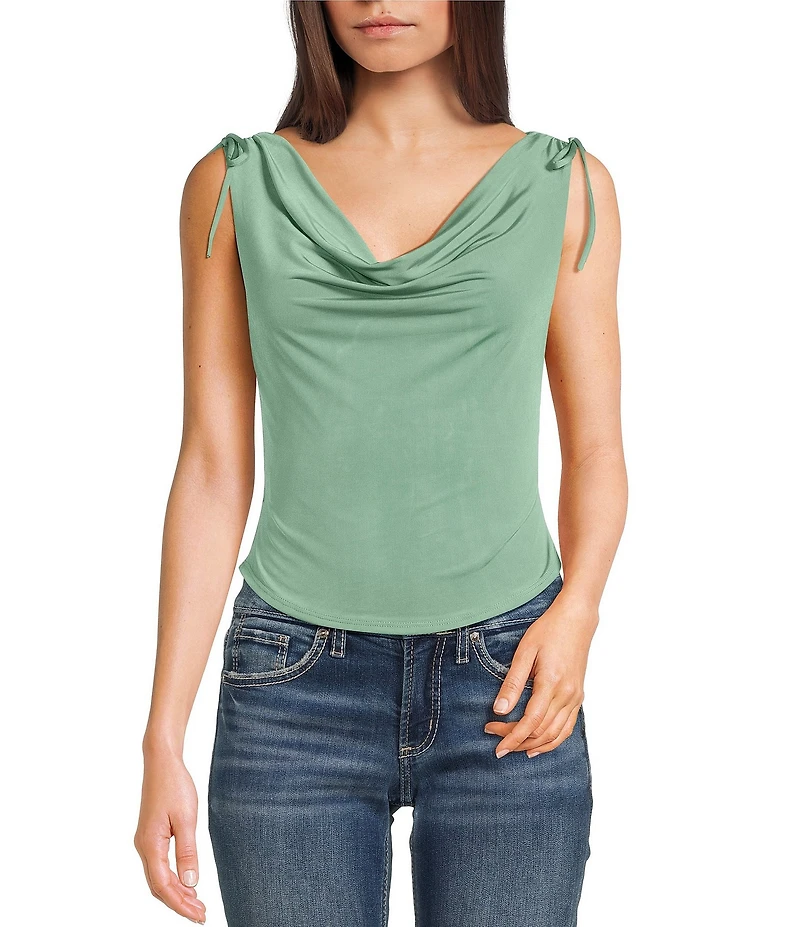 Originality Cowl Neck Tie Shoulder Top