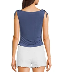Originality Cowl Neck Tie Shoulder Top