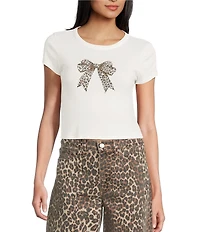 Originality Leopard Bow Print Short Sleeve Graphic Baby T-Shirt