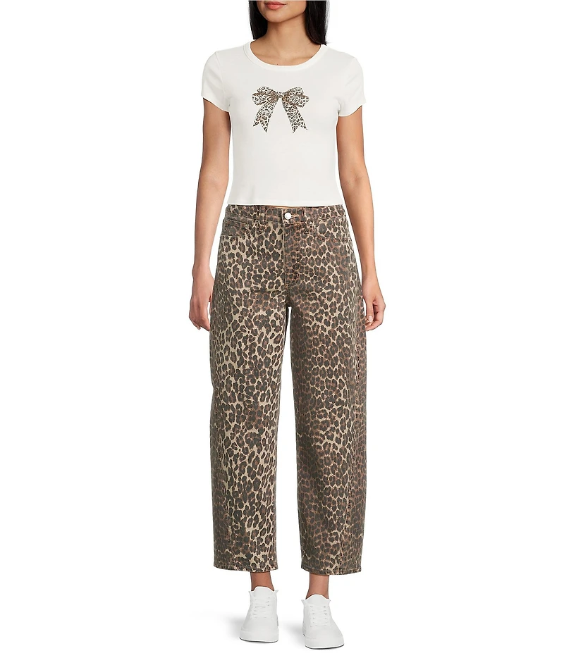 Originality Leopard Bow Print Short Sleeve Graphic Baby T-Shirt