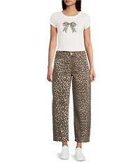 Originality Leopard Bow Print Short Sleeve Graphic Baby T-Shirt