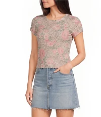 Originality Leopard Rose Printed Short Sleeve Baby Tee