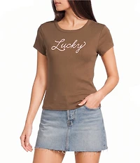 Originality Lucky Graphic Crew Neck Short Sleeve Baby Tee