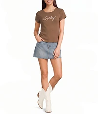 Originality Lucky Graphic Crew Neck Short Sleeve Baby Tee