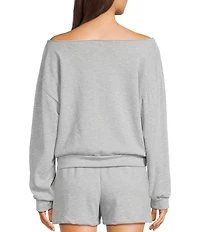 Originality Off The Shoulder Long Sleeve Bow Graphic Coordinating Cropped Sweatshirt