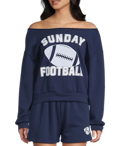 Originality Off The Shoulder Long Sleeve 'Sunday Football' Graphic Coordinating Cropped Sweatshirt