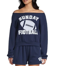 Originality Off The Shoulder Long Sleeve 'Sunday Football' Graphic Coordinating Cropped Sweatshirt