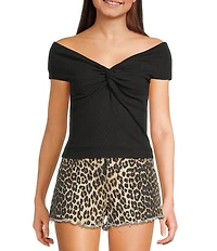 Originality Off-The-Shoulder Solid Twist Front Top
