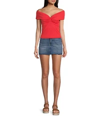 Originality Off-The-Shoulder Solid Twist Front Top