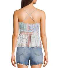 Originality Patchwork Print Mesh Baby Doll Tank Top