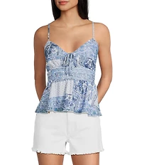 Originality Patchwork Printed Mesh Baby Doll Tank Top