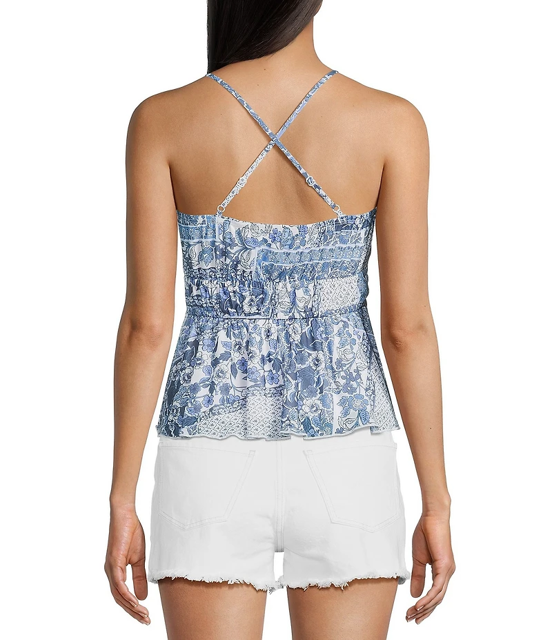 Originality Patchwork Printed Mesh Baby Doll Tank Top