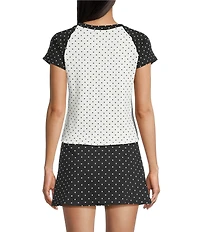 Originality Polka Dotted Short Raglan Short Sleeve Cropped Tee